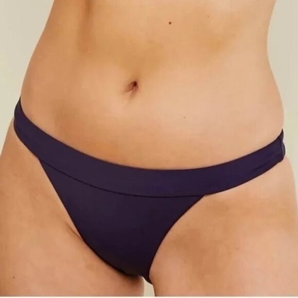 Andie Womens The Banded Cheeky Bottom Swimsuit Navy Blue High Leg Cut Size Large - Picture 1 of 8